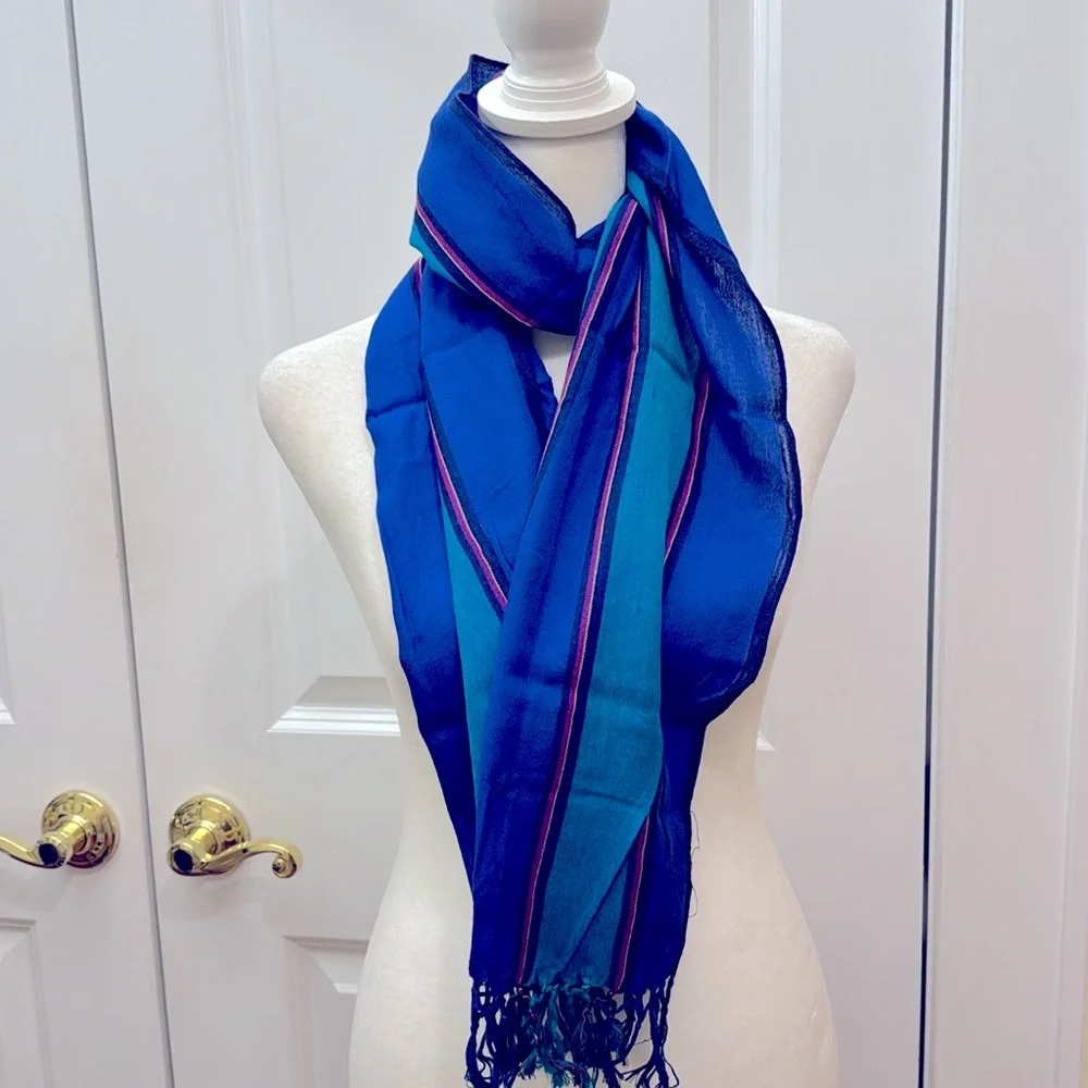 Vintage striped scarf. Silk and Cotton.